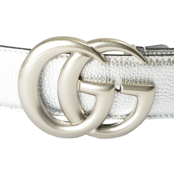 Gucci Silver 100% Leather Double G Buckle Decorated Belt US 32 IT 80 - Picture 3 of 4